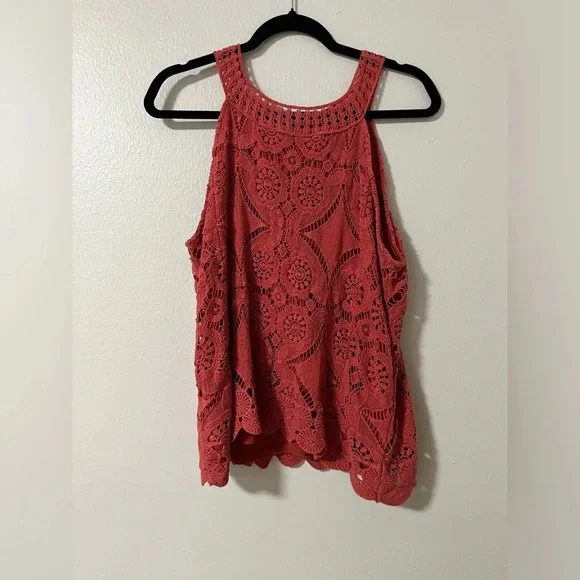 Boho Hippie Boutique Brand crochet tank fall pumpkin/rust size large lined - Picture 1 of 7